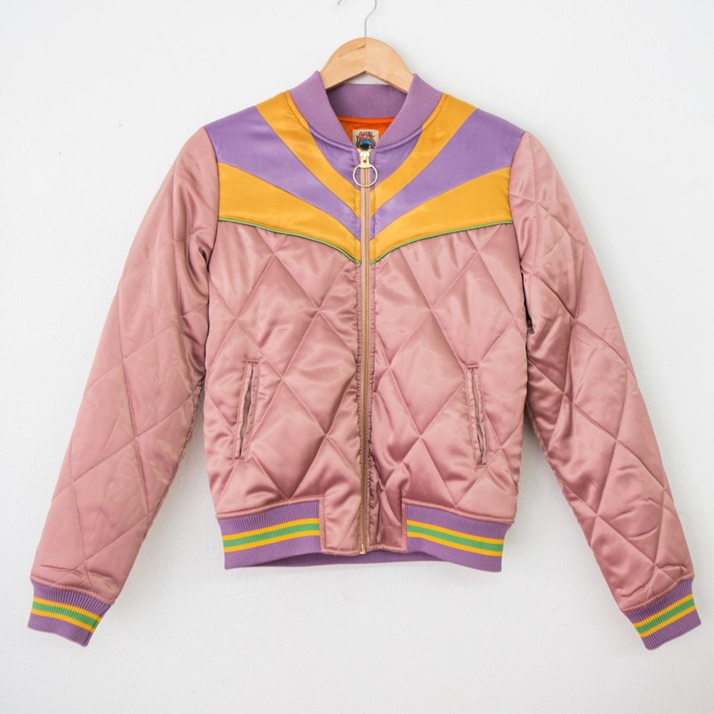 New Classic Rock Couture Satin Dusty Rose Rising Sun Bomber Jacket, Sz L - Picture 3 of 10